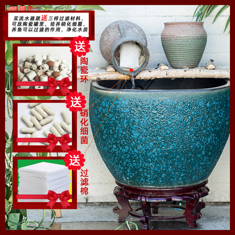 方形陶瓷大缸循环白桦树流水增氧鱼缸庭院客厅阳台养鱼盆摆件送礼