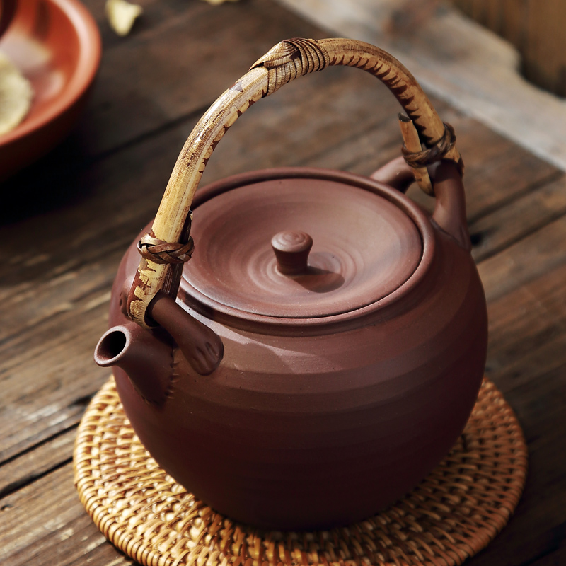 潮州紫泥粗陶提梁壶 煮茶烧水壶功夫茶具煮水壶 紫砂电陶炉煮茶器