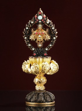 藏式八吉祥摆件铜制居家办公桌面民族家居工艺品八宝佛前八供摆件