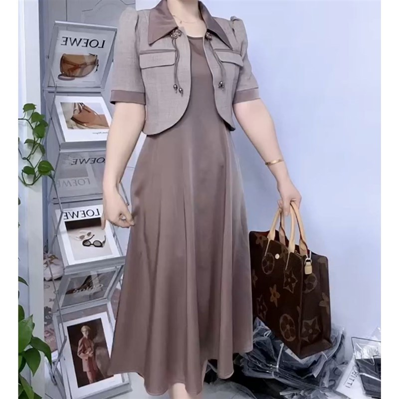 2024年夏季新款小西服套装裙女气质显瘦短款西装外搭连衣裙两件套