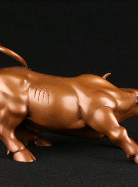 紫铜华尔街牛摆件生肖牛股市铜牛家居装饰品客厅办公室桌面摆设