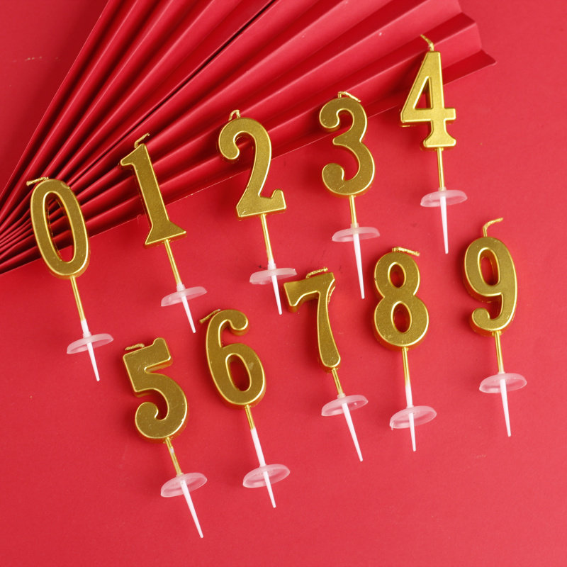 10个金色长条数字蜡烛生日蛋糕插件独立盒装儿童周岁生日蜡烛装饰