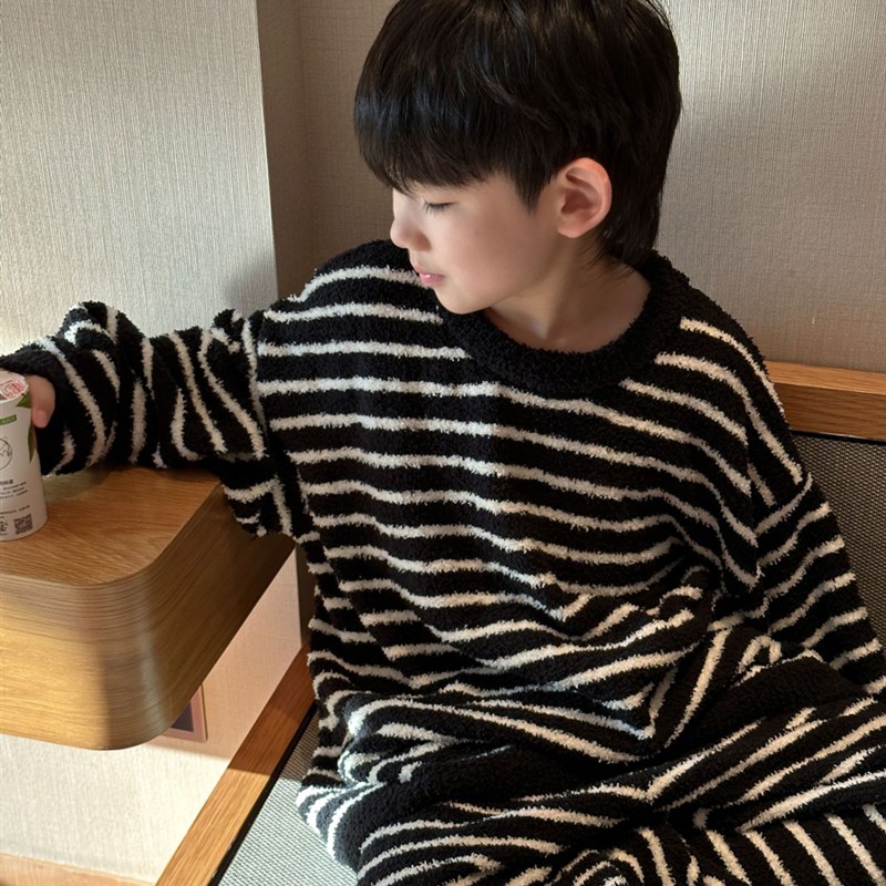 男童珊瑚绒睡衣套装秋冬款半边绒加厚儿童家居服两件套保暖秋衣裤