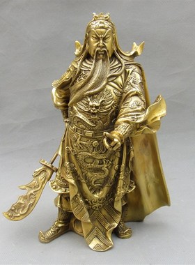 二指关公铜像摆件铜武财神横刀关二爷镇宅招财门厅聚财供奉家居