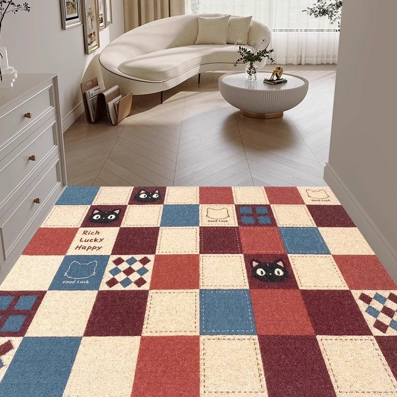 丝圈入户门地垫复古格子进门口脚垫刮泥蹭土门垫可裁剪玄关地毯