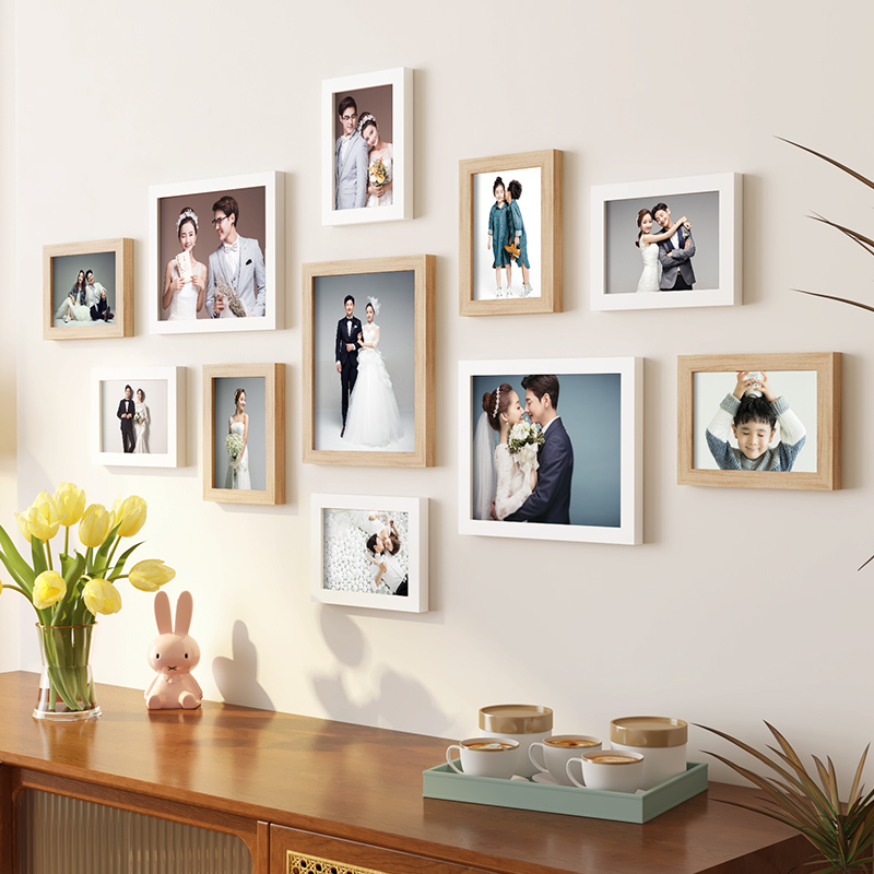 相框定制挂墙洗照片做成画框装裱照片墙6寸小组合实木家庭相册墙