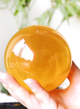 天然黄色水晶球摆件方解石化解镇宅客厅装饰品厨房西北角原石打磨
