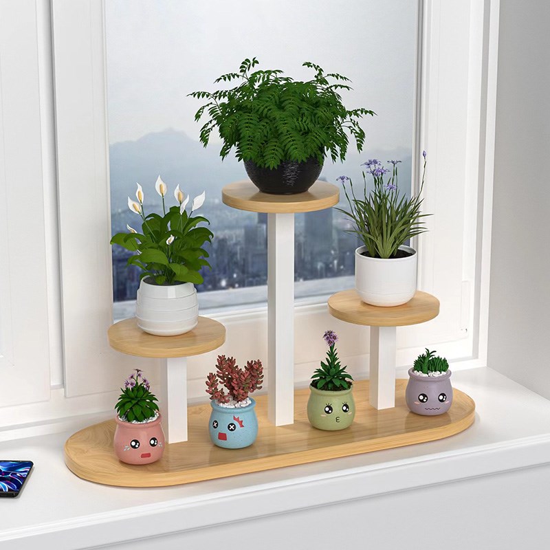 窗台花架卧室铁艺飘窗多层花架子实木网红多肉花盆架桌上置物架