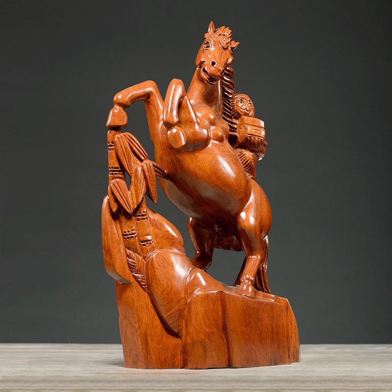 花梨木雕马上封侯生肖马摆件实木雕刻工艺品家居办公室装饰送礼品