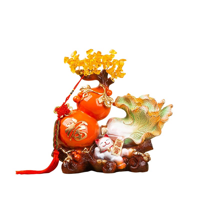 客厅酒柜玄关2024新款招财白菜葫芦招财猫入门镇宅存钱罐装饰摆件