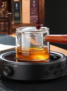 围炉煮茶日式侧把茶壶耐热玻璃过滤花茶壶家用烟灰色电陶炉煮茶器