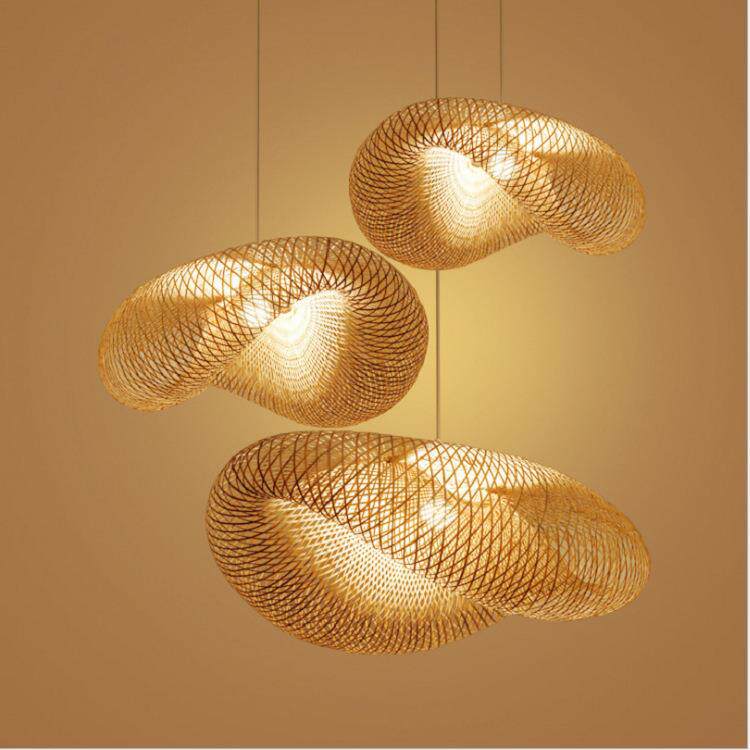东南亚竹编吊灯茶室家居创意客厅卧室走廊餐厅草帽竹艺灯具藤编