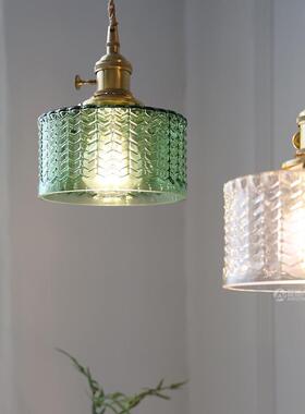 日式复古黄铜玻璃极简民宿卧室过道灯阳台吧台酒吧单头绿色小吊灯