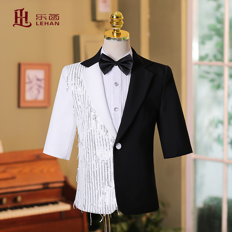 男童短袖礼服黑白撞色西装套装