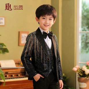 男童礼服演出服男孩亮片西服儿童西装 唱歌舞台走秀表演服马甲 套装