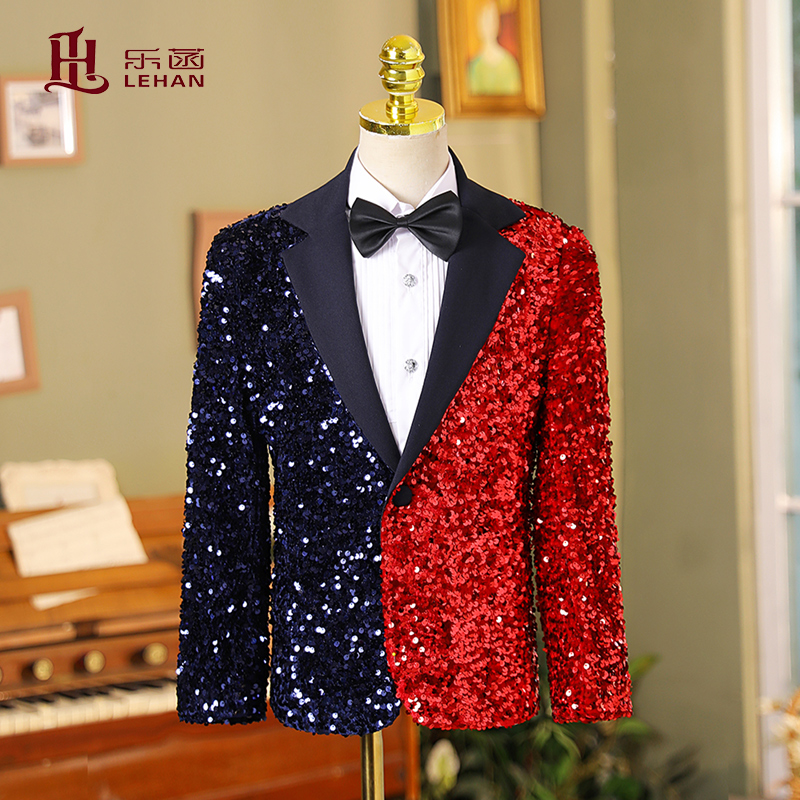 乐菡红蓝撞色主持人走秀演出服