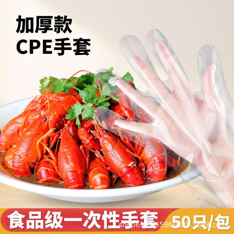 俊达一次性餐饮美食清洁食品加工CPE加厚手套防水防油厂家直销
