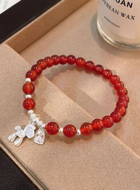 S925纯银红玛瑙马上有钱手串女新中式平安喜乐小马手饰送生日礼物