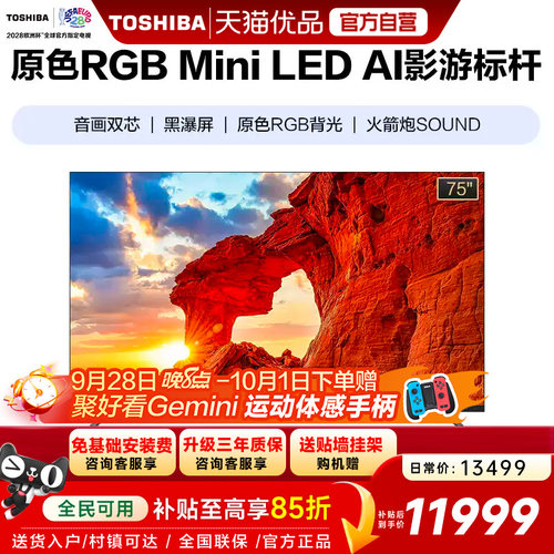 东芝电视R700 75英寸 RGB MiniLED电视 音画双芯 世界杯定制