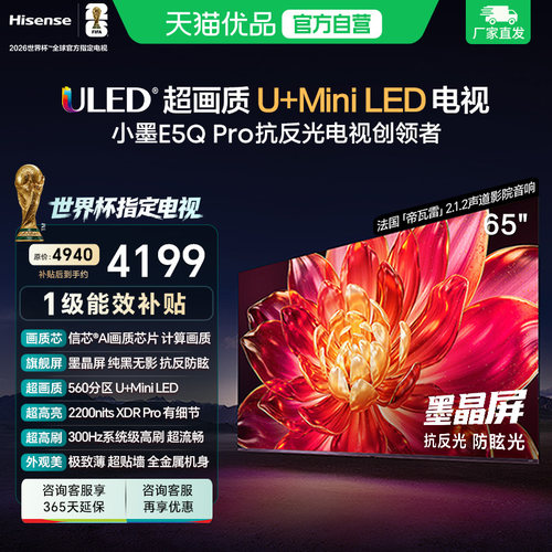 海信小墨E5Q Pro 65吋 ULED超画质U+Mini LED AI电视机E5NPRO升级