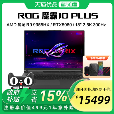 ROG 魔霸10 Plus 锐龙R9 9955HX RTX5060显卡18英寸2.5K星云屏300Hz刷新率电竞游戏笔记本电脑玩家国度