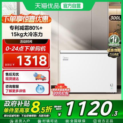 美的300升大容量冰柜家用商用冷藏冷冻两用冷柜一级节能单温冰箱