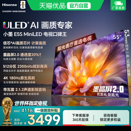 海信小墨E5S 55吋 U+MiniLED信芯芯片墨晶屏2300nits高亮高刷电视