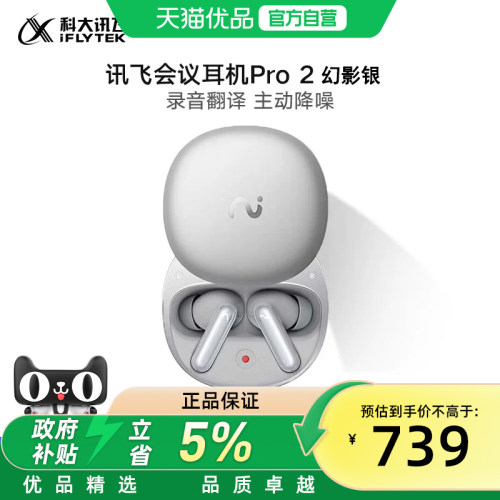科大讯飞（iFLYTEK）Pro2无线蓝牙耳机录音翻译AI降噪会议耳机X