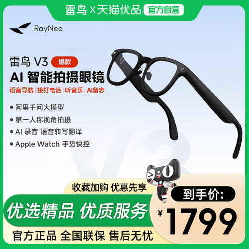 【直发】雷鸟V3系列 AI拍摄眼镜大款 无线智能眼镜蓝牙音频智能眼镜无线耳机语音操控镜架款