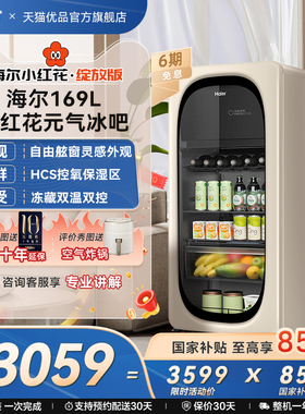 【新品】海尔小红花169L元气冰吧小型冷藏保鲜家用茶叶饮料柜冰箱