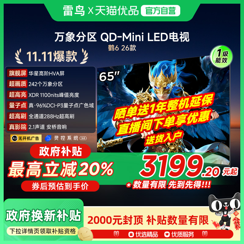 雷鸟鹤6 26款 65英寸MiniLED分区4K 288Hz超高刷平板电视机65R69A