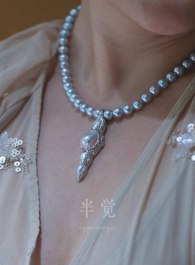 半觉野狼定制团队出品高定极光滑皮珍珠降魔杵双保险万能扣吊坠