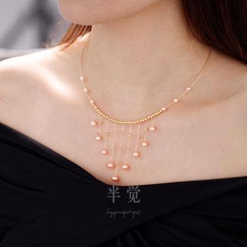 半觉听雨3.0 太阳雨金奶宝流苏极光氛围感唯美纯银淡水珍珠项圈
