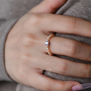 半觉金奶宝公主水钻迷你珠手工编织百搭淡水珍珠多指围礼物可开票