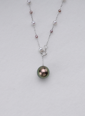 半觉紫白双色满天星加绝色大溪地可调节铂金百搭高级感珍珠项链