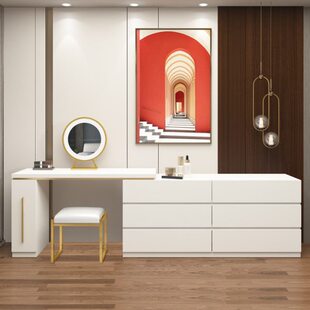 一体电视柜梳妆台桌六斗柜装 修实木极简卧室简约房间现代网红组装