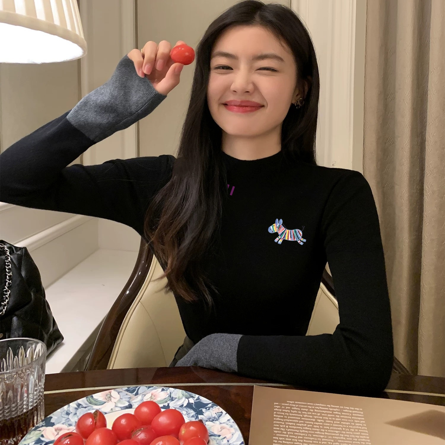 小众别致撞色半高领内搭长袖针织衫女秋冬百搭修身显瘦打底衫上衣