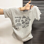 t恤女2026夏季 新款 设计感小众修身 浅灰色短袖 显瘦短款 斜肩上衣ins