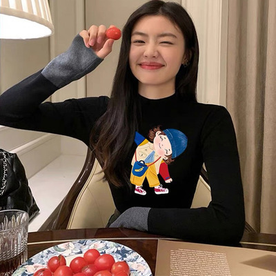 韩系简约撞色长袖针织衫女秋冬新款设计感小众修身打底衫内搭上衣