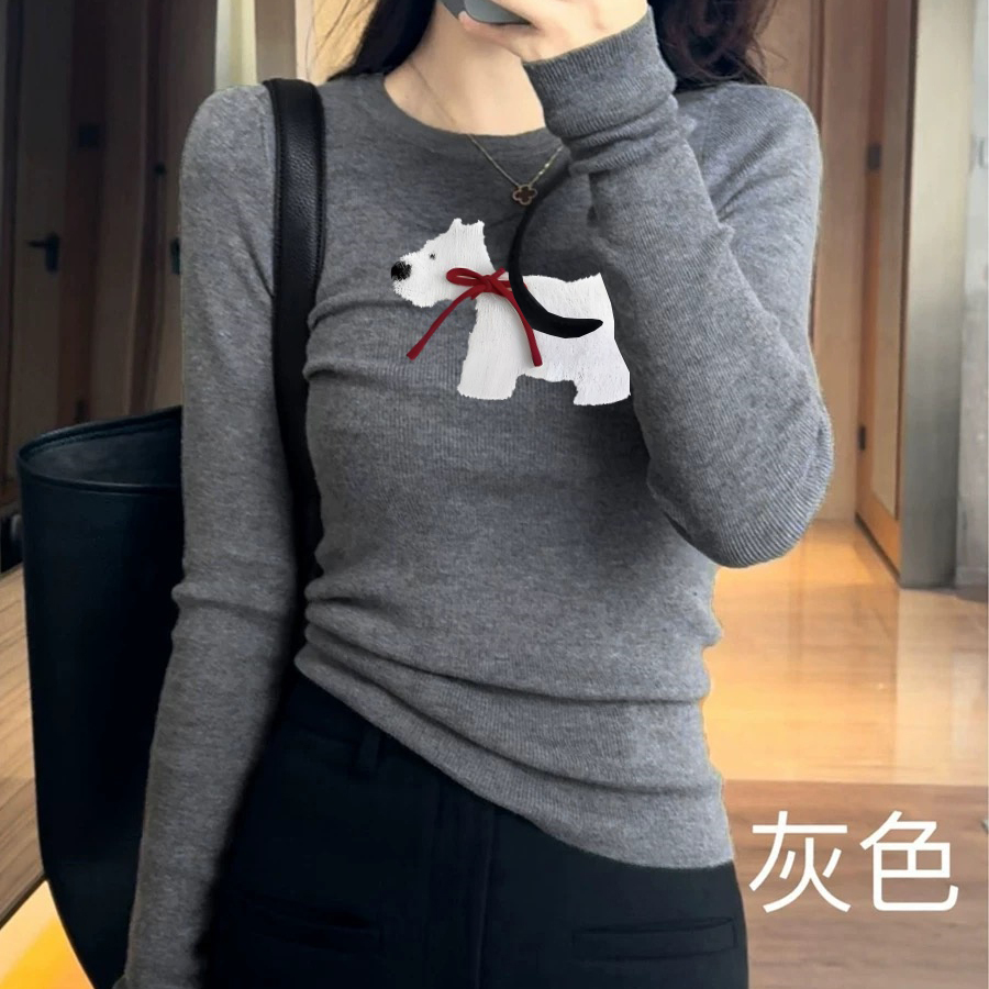 灰色长袖针织衫打底衫女2025新款修身显瘦内搭早秋巨好看气质上衣