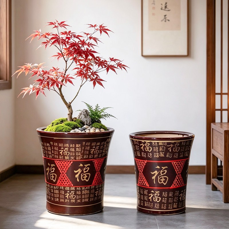 陶瓷花盆中式复古福字高档大号家用客厅落地金钱树发财树绿植通用