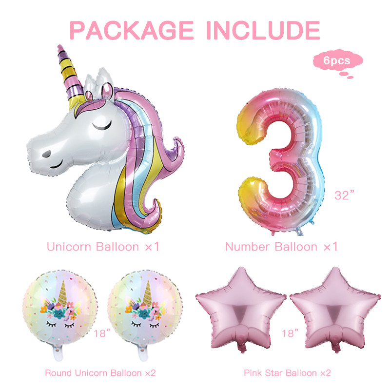极速6pcs Rainbow Gradient Uwnicorn Party Balloon 32 inch Num