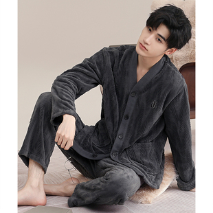 冬季 冬款 珊瑚q绒加厚加绒男款 男式 秋冬法兰绒加大码 极速睡衣男士