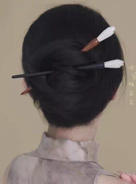 极速木兰花开~复古檀木发簪女新中式古风简约盘S发发钗汉服旗袍发