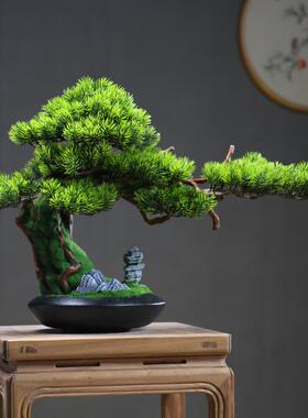 极速客厅玄关迎客松盆景摆件新中式F酒店假山仿真造景入户柜子禅