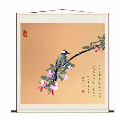 新品斗方花鸟画山水画电表箱装饰丝E绸画绢画宣纸仿古挂画家居卷