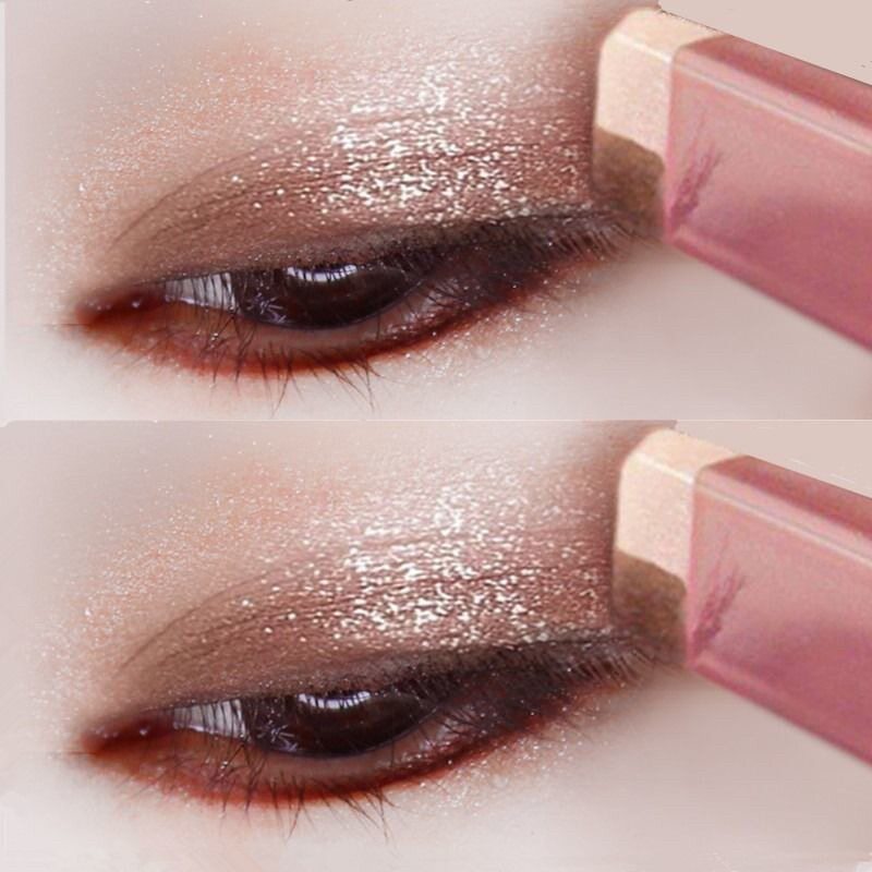 新品懒人双色眼影棒持久防水闪粉珠光哑光红款大地色可.携式闪光