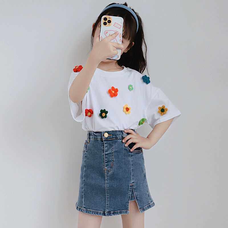 极速女童牛仔半身裙夏季款韩版y儿童洋气高腰a字裙外穿时髦开叉短