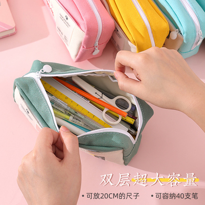 新品文艺励志笔袋双层大容量insD风流行帆布简约日系韩系小学生女