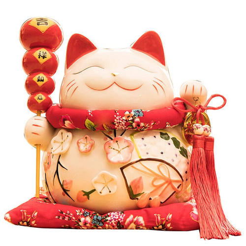 新品开业陶瓷存钱筒n店铺收银柜台装饰摆饰10寸花季葫芦招财猫存